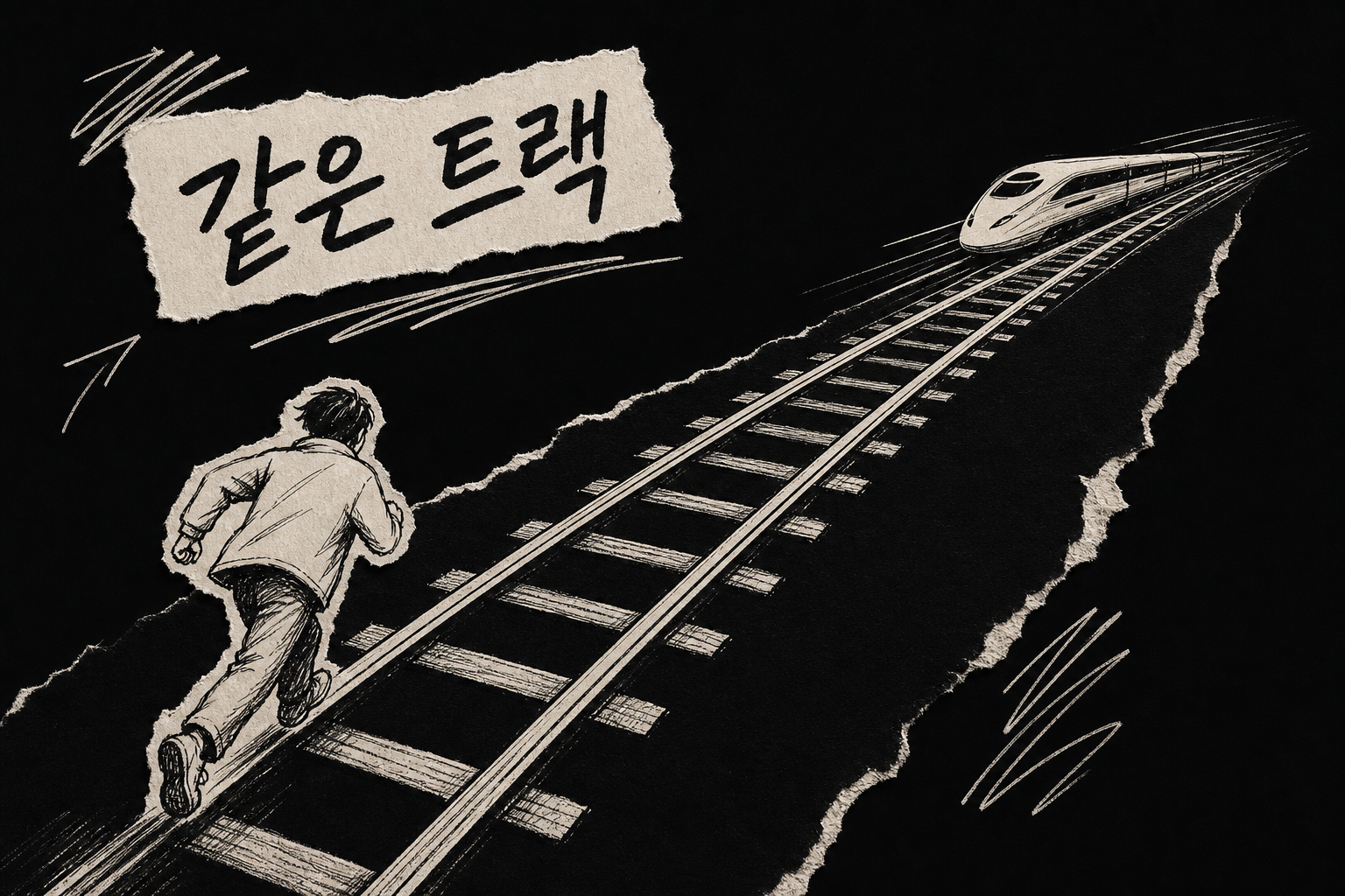 같은 선로 위에서 사람과 도구가 벌이는 경주