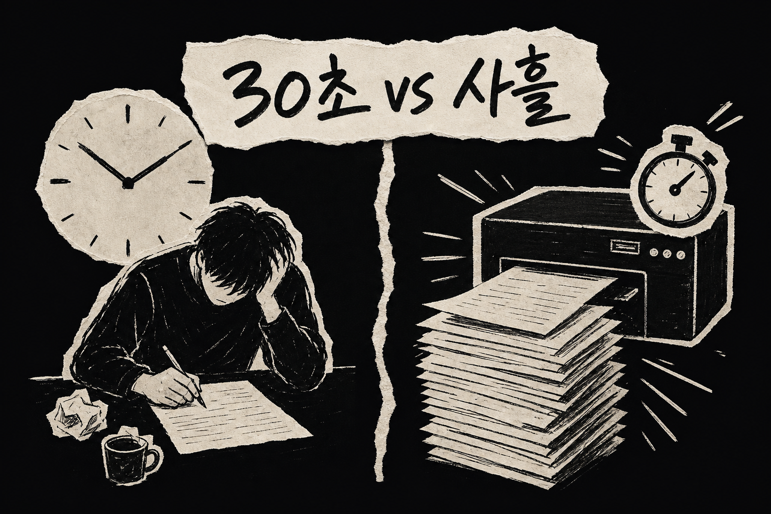 사흘에 한 장 만드는 사람과 30초에 스무 장 뽑는 도구의 비교