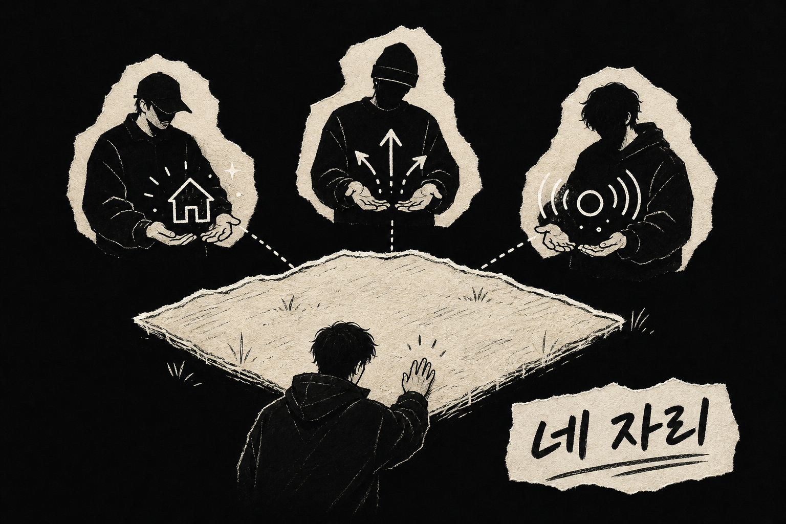 토지를 둘러싼 네 자리: 소유·확장·증폭은 위, 운용은 아래