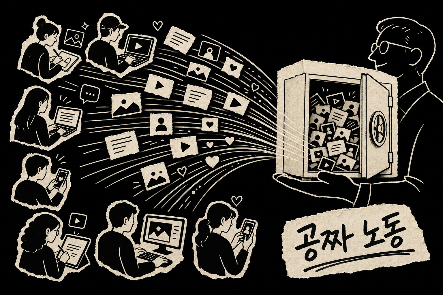 사용자들이 만든 콘텐츠가 플랫폼 소유자의 금고로 흘러 쌓인다